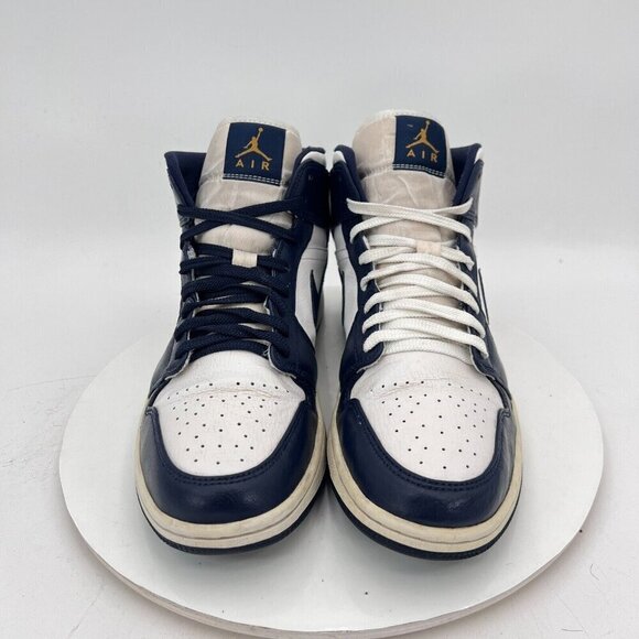 Nike Air Jordan 1 Mid Men Size 10.5 554724 174 White Metallic Gold Obsidian Shoe - Picture 2 of 11